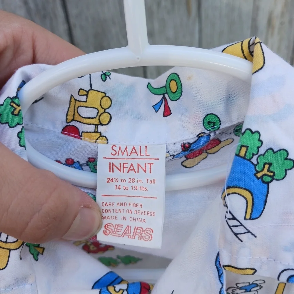 Vintage‎ Pajama Set By Sears Baby Infant Boys All Cotton 14- 19 Lbs Trains